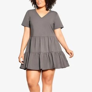 Gray V-Neck Tiered Dress